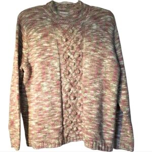 Vintage Napa Valley Wool Blend Pink Green and Cream Cable Knit Sweater XL